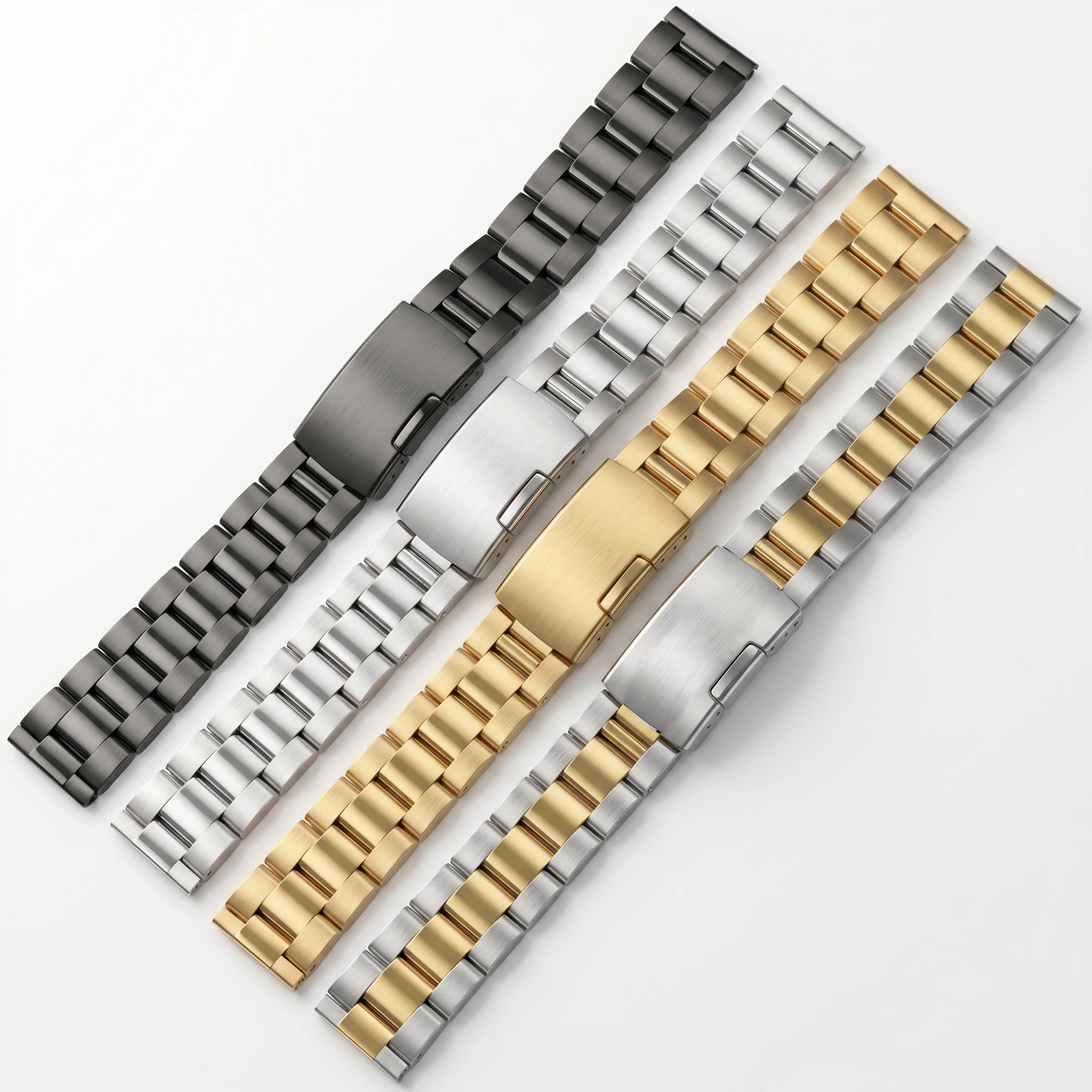 Stainless Steel Watch Band Strap - Silver, Gold, Black Bracelet - 18-24mm Adjustable Watch Accessory
