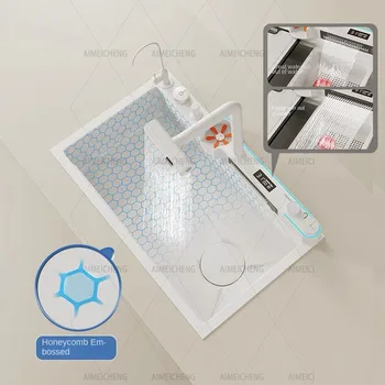 High-Tech นาโนสีขาว 304 สแตนเลสสตีลชามเดี่ยวอ่างล้างจานทําด้วยมือสี่หลุมหลายสีการออกแบบสายฝน 2