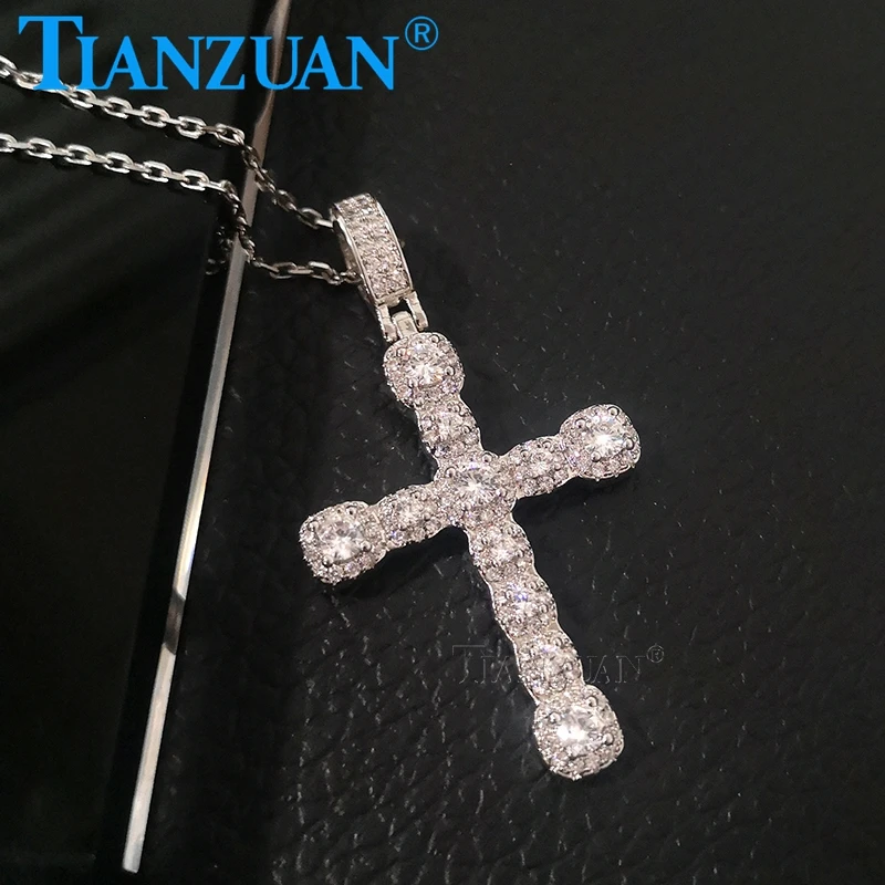 Classic Cross Pendant For Women Elegant Glittering  Anniversary Moissanite Necklace Trendy Unique Jewelry Gifts