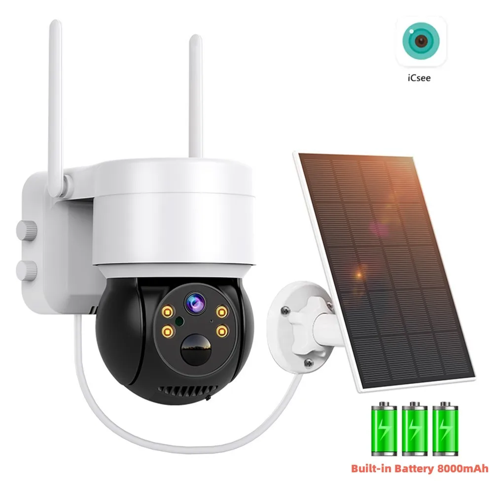 

Wi-Fi PTZ-камера на солнечной батарее, уличная беспроводная IP-камера, 4 MP HD, камера видеонаблюдения,встроенным аккумулятором,со солнечной панелью, приложение ICsee
