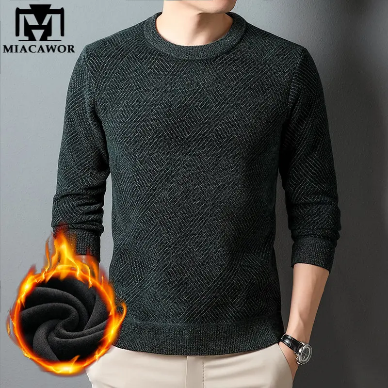 

MIACAWOR New Winter Thick Velvet Warm Sweaters Men Luxury Fashion Knitwear Pullovers Casual Jumper Mens Clothing Y562