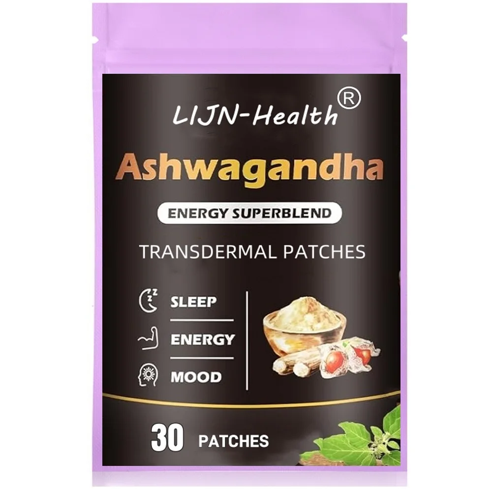 

30 пластырей, корневые трансдермальные пластыри Ashwagandha, энергетический стресс и поддержка настроения