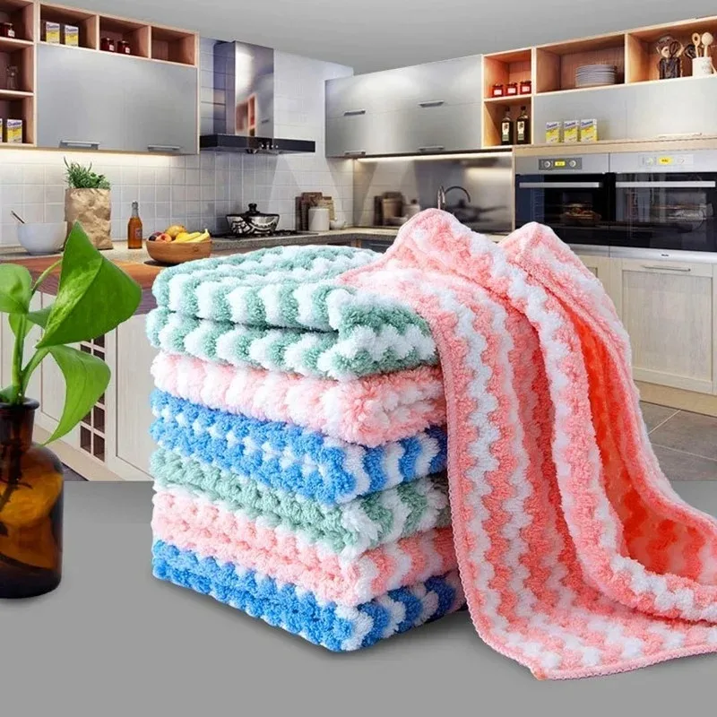 5Pcs Double-sided Cloth Kitchen Cleaning Cloth Absorbent Washing Cleaning Rags Does Kitchen Towels Accessories Clean Cloths