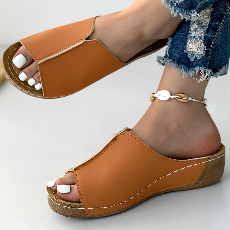 Women's Sandals 2025 Summer Shoes Women Soft Heels Sandals Low Platform Slippers Summer Sandalias Mujer Indoor Outdoor Footwear