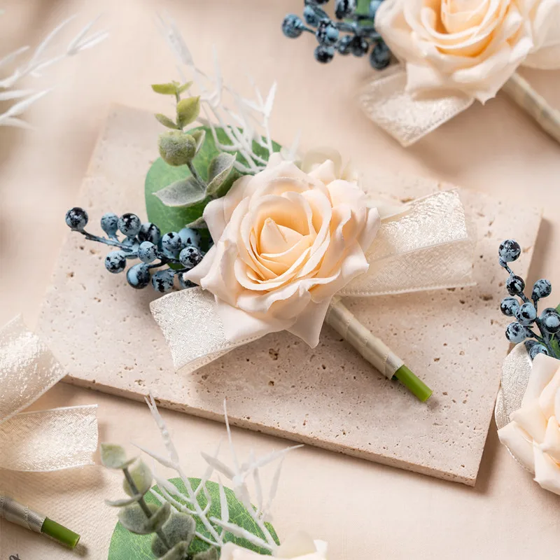 6PCS Männer Knopfloch Boutonniere Prom Hochzeit Zubehör Handgelenk Corsage Künstliche Blumen Party Graduierung Zeremonie Dekoration – Detail 5