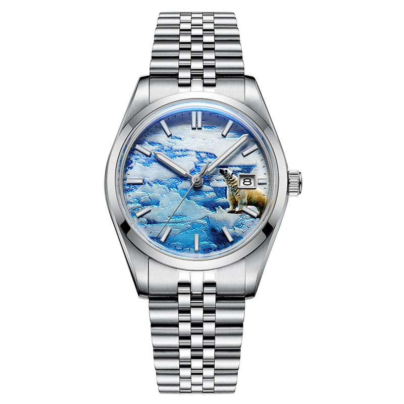 ADDIESDIVE 39mm AD2042 Men Luxury Watch Glacier 3D Dial Bubble Mirror Glass  Blue Luminous Waterproof Automatic Mechanical Watch люстра l arte luce luxury glacier l36110