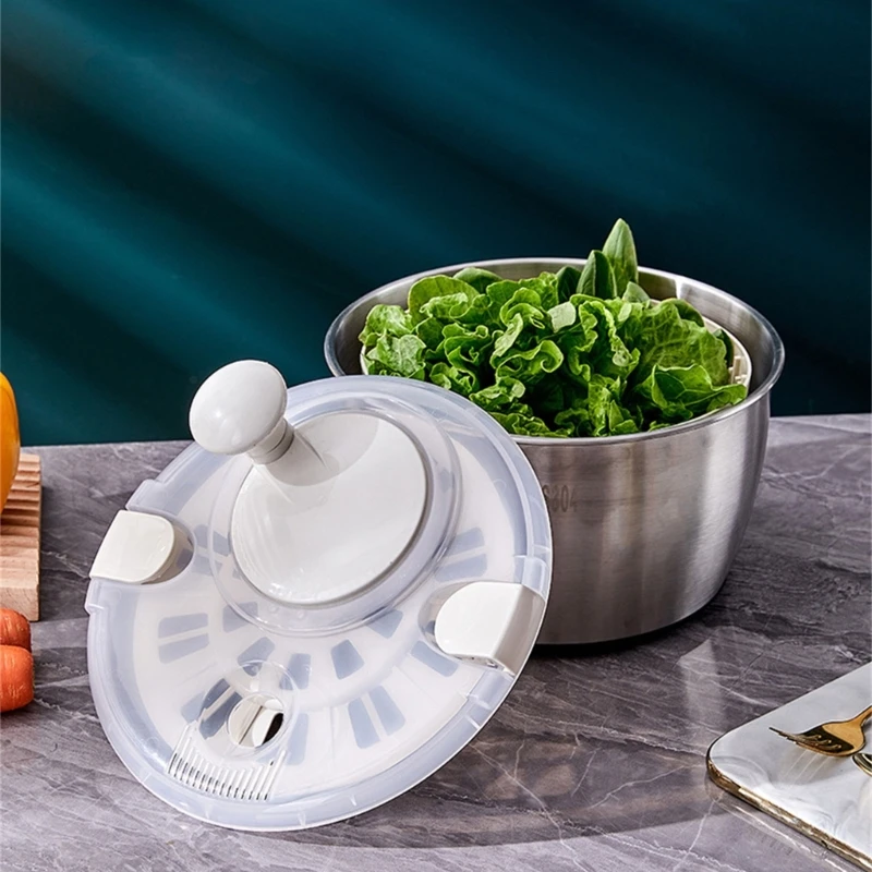 Salad Spinner Fruit Vegetable Dehydrator Kitchen Fruit Dryer Drainer 5L Stainless Steel