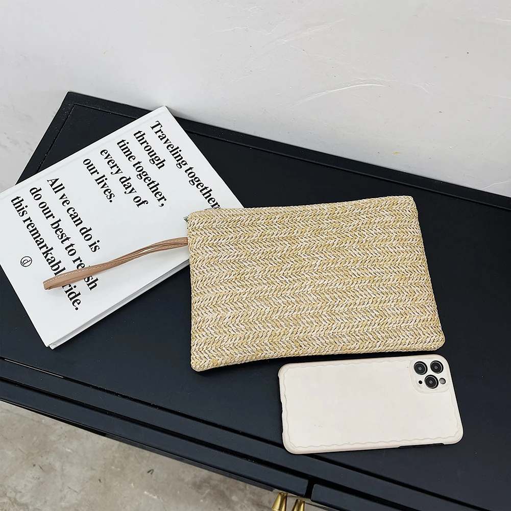 Fashion Women Bohemian Woven Clutch Wristlet Bag Summer Beach Handbags Purse