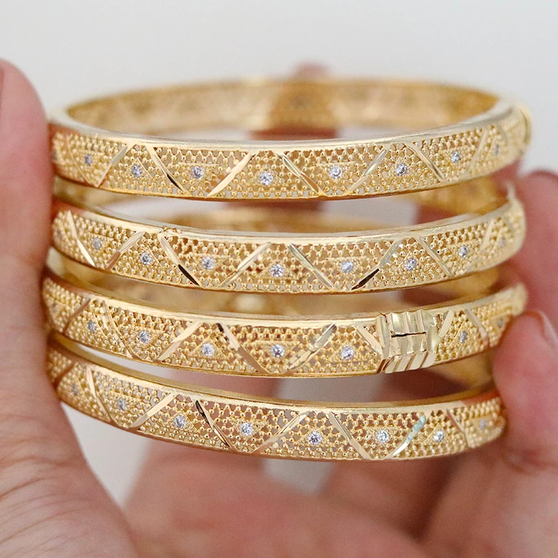 

18k Gold-Plated Bracelet With White Zircon Inlaid, Dubai Vintage Crystal Jewelry, Ethiopia Wedding And Popular Party Gifts