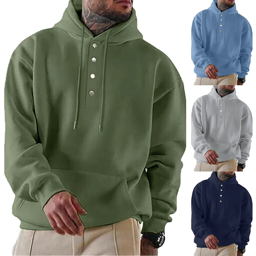

2023 Winter Autumn Thicken Pullover For Men Oversized Warm Tops Sweater Sweatshirt Hoodies With Button Fashion Simple clothing