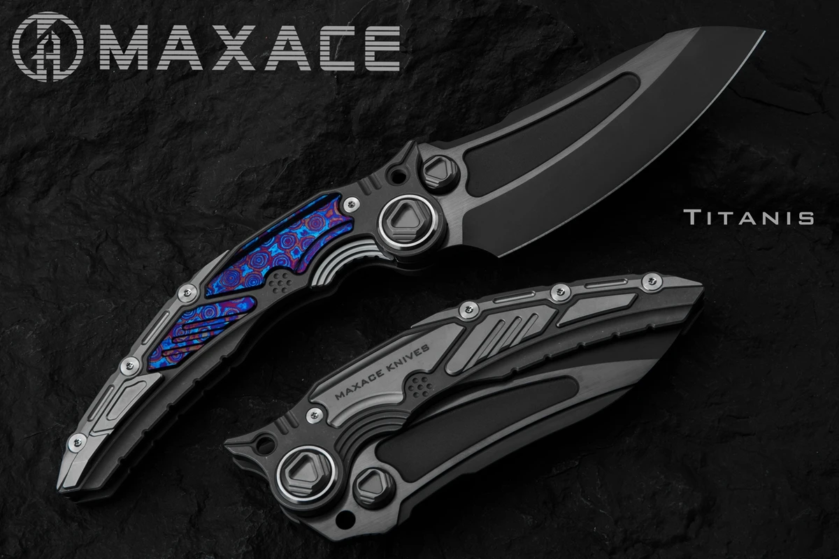 

Maxace Kinfe Titanis Timascus TC4 Handle CPM-3V Blade Folding Kinfe Tactical Survival Knives Hunting Camping Edc Tools