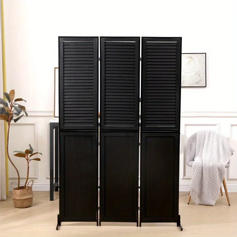 

Elegant 6ft Black Wood Folding Room Divider Screen- 3 Panel Privacy Separator for Bedroom, Living Room, or Office- Free Standing