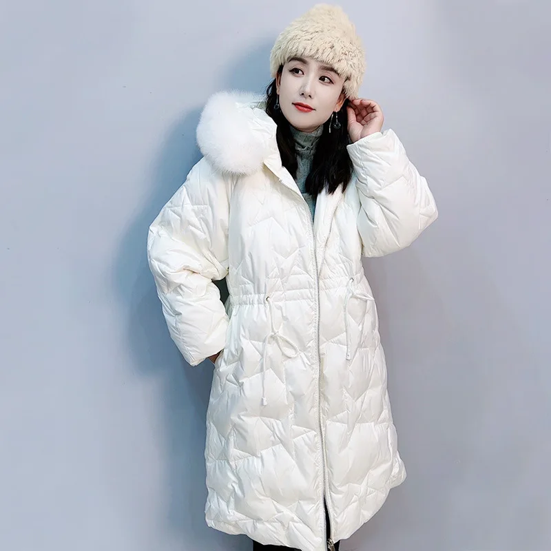 Large size down jacket women fat 2023 new x-long real wool big collar 90% white duck down casual High quality light warm coat