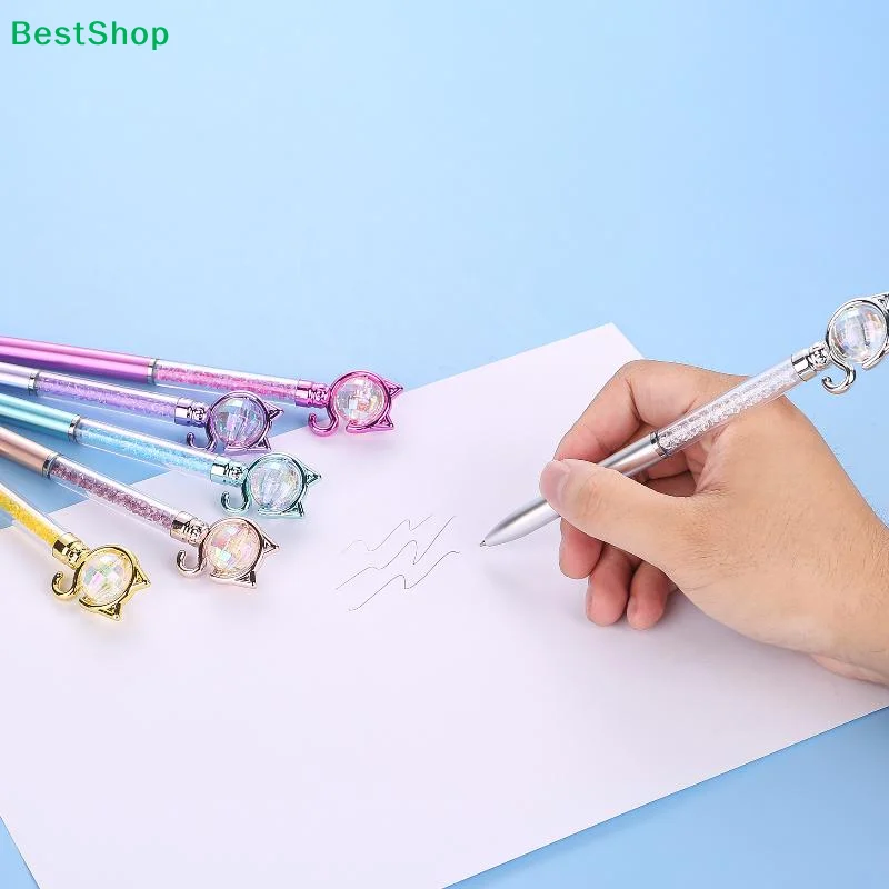 أقلام جل لامعة بتصميم أذن قطة كاواي، طقم من قطعتين، تصميم علوي كريستالي براق للكتابة في اليوميات، هدايا مدرسية