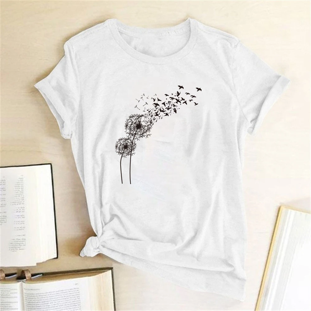 

Seeyoushy Dandelion Pigeon Print Funny T-shirts Women Casual Woman Clothes Top Summer Tee for Ladies Camisetas Mujer Manga Corta