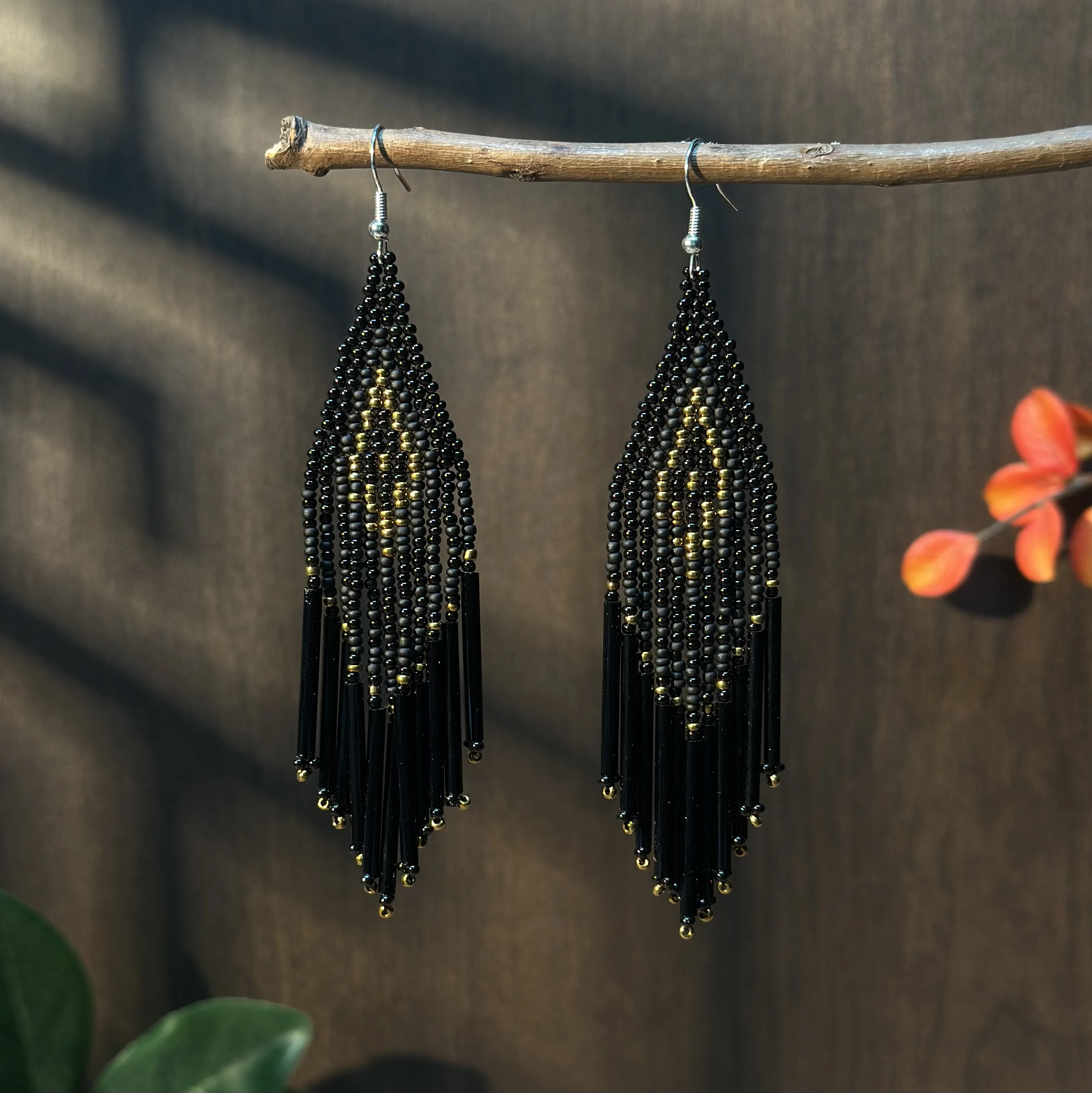 Rocailles-Ohrringe, böhmische Ohrhänger, Perlen-Fransen-Ohrringe, Glasperlen, handgefertigter Damenschmuck, geeignet für den Alltag