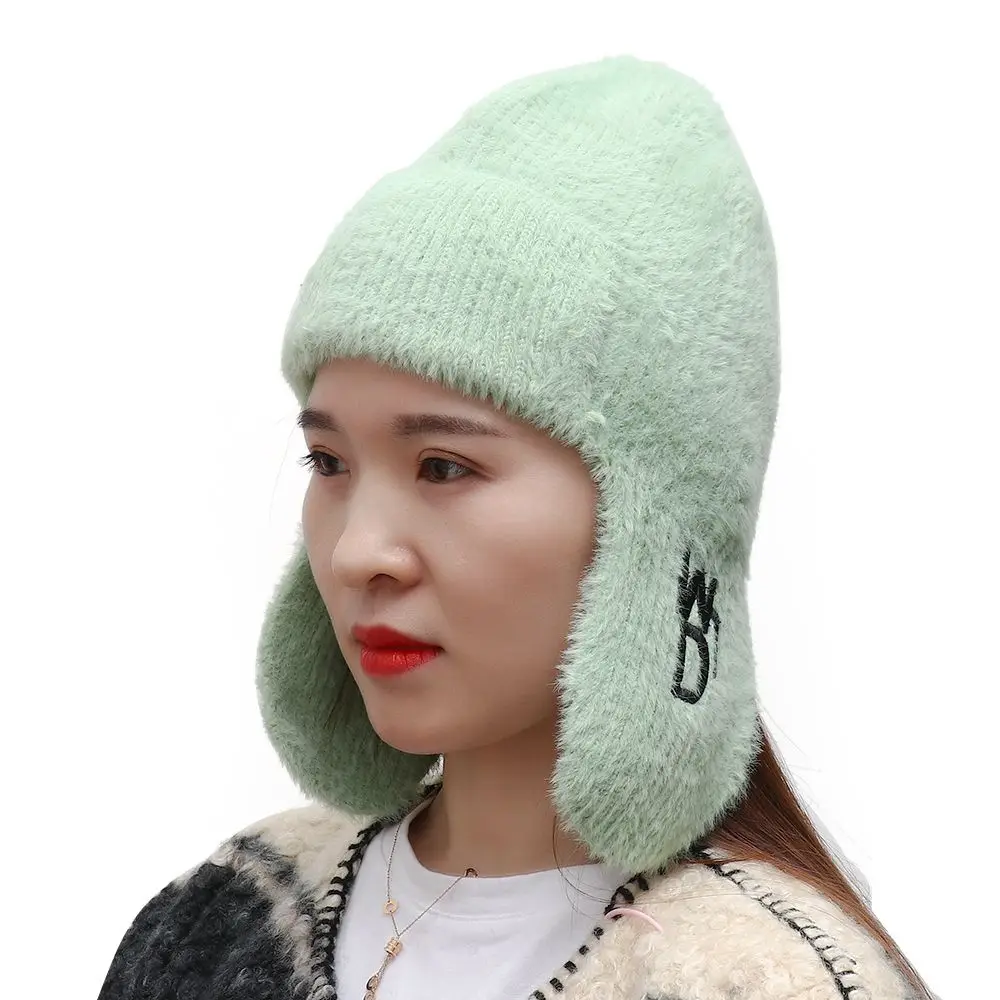 orange mad bomber hat Autumn Winter Velvet Warm Outdoor Wool Knitted Ear Flaps Windproof Ski Hat mad bomber trapper hat