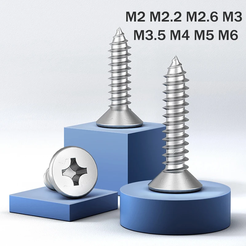 

20Pcs M2 M2.2 M2.6 M3 M3.5 M4 M5 M6 316 Stainless Steel Cross Countersunk Head Tapping Screw Wood Screw
