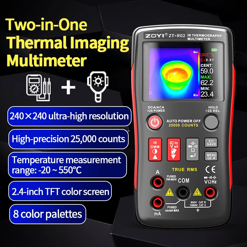 ZT-R02 전문 열화상 카메라 멀티미터 9696 IR 240240 이미징 50m 테스트 거리 -20550 ℃   온도 알람 테스터