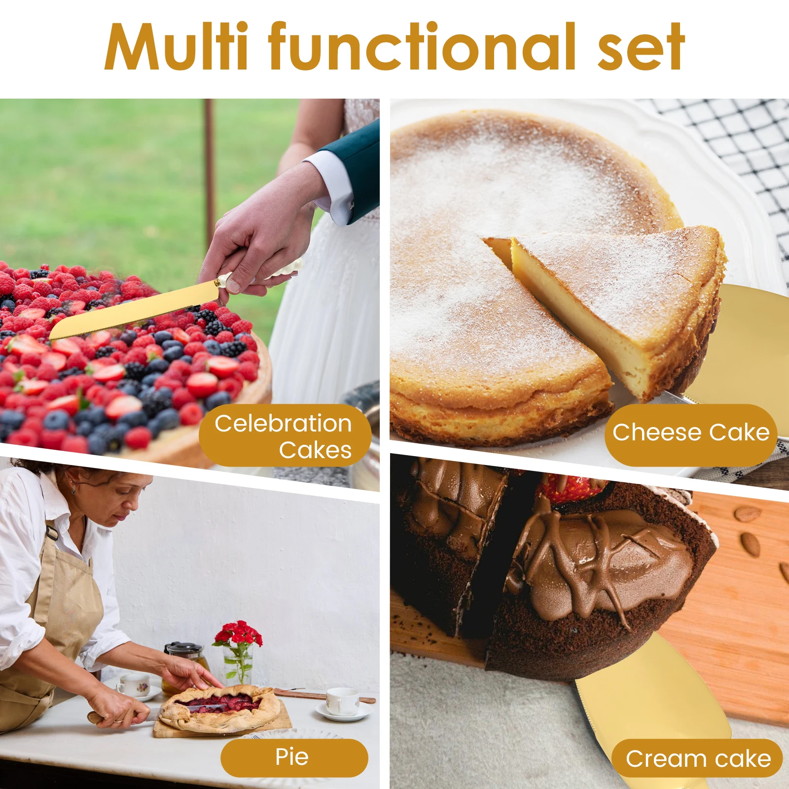 Cake Shovel Set Stainless Steel Cake Cutter and Pie Spatula Set Efficient Cake Cutting for Wedding Birthday Anniversaries Party