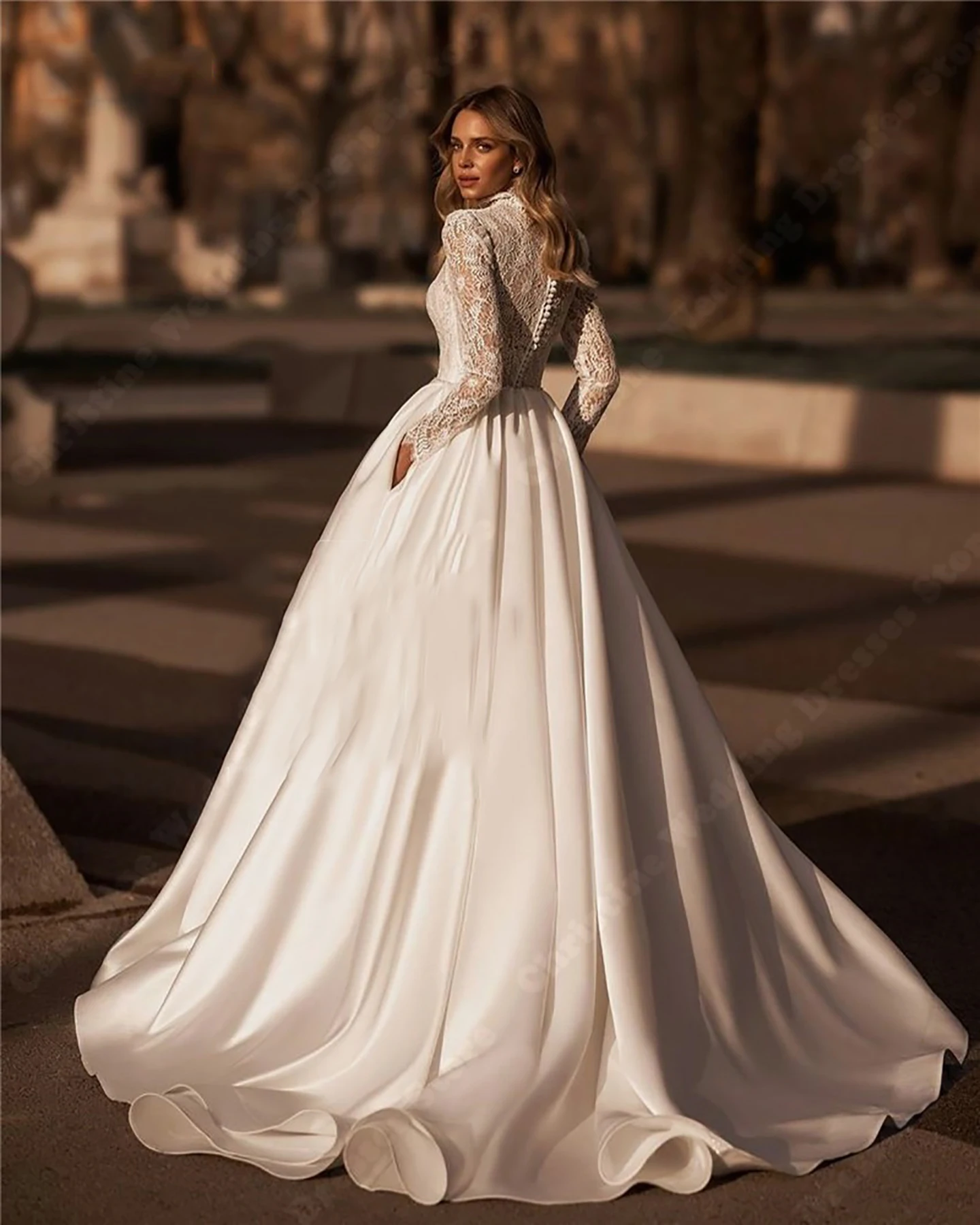Formal Wedding Dresses Glitter Tulle Full Sleeves Princess Gowns Palace Evening Bridal Vestidos De Noivas Customized