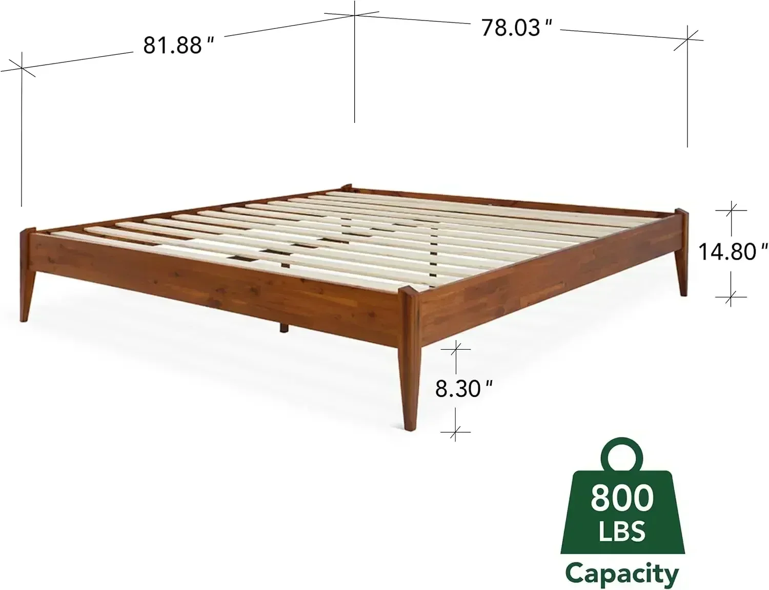 NEW-Dinkee King Bed Frame Wood 15 Inch - Solid Wood Platform Bed Frame - Japanese Joinery Bed - Modern & Minimalist Style