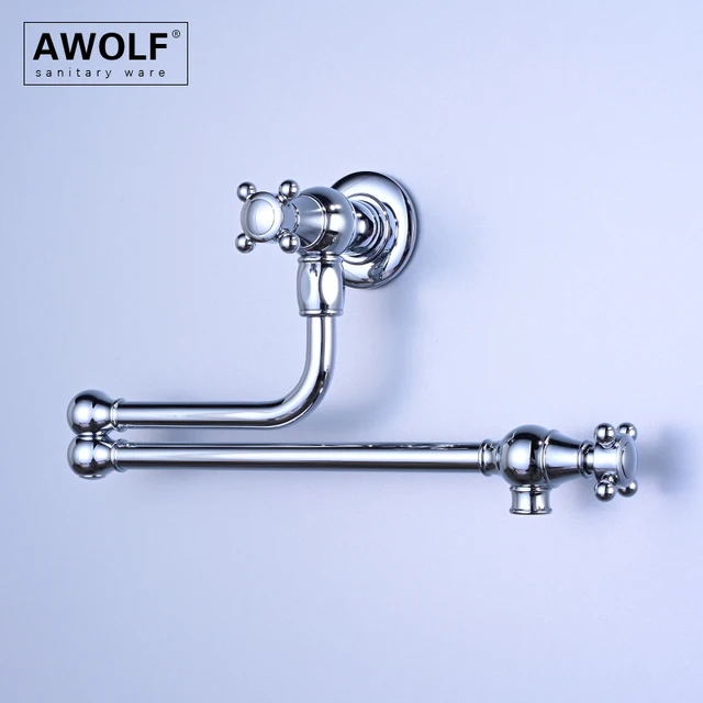 Awolf ทองเหลืองหม้อ FILLER แปรงสีเทาก๊อกน้ําห้องครัวพับติดผนังทองหมุน 360 องศา TAP Chrome FW012 2