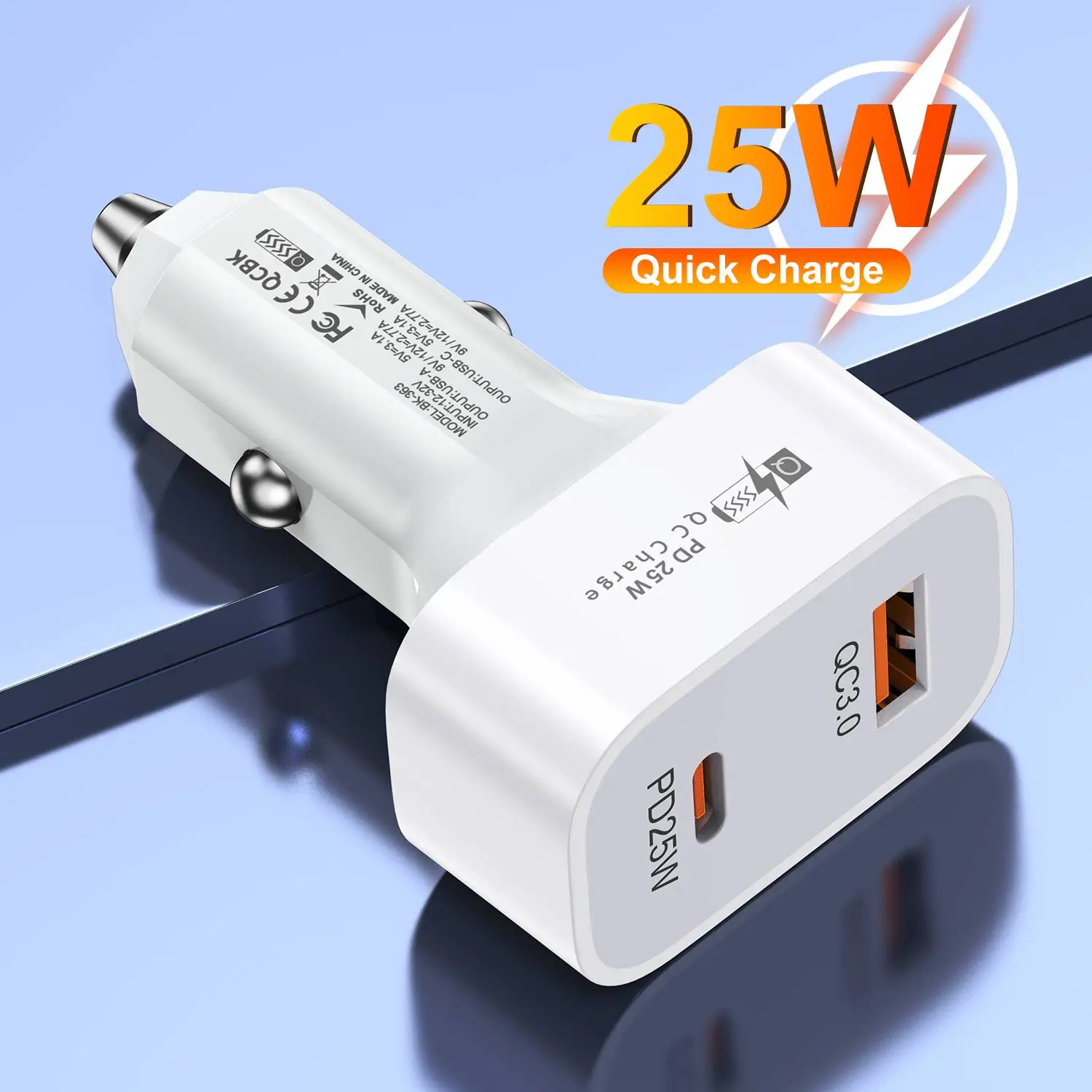 Caricabatteria Da Auto Usb Pd Da 25W Ricarica Rapida Qc3.0 Pd3.0 Scp Afc Pd Caricabatterie Rapido 5A Usb Tipo C Ricarica Per Auto Per Iphone 14 Samsun