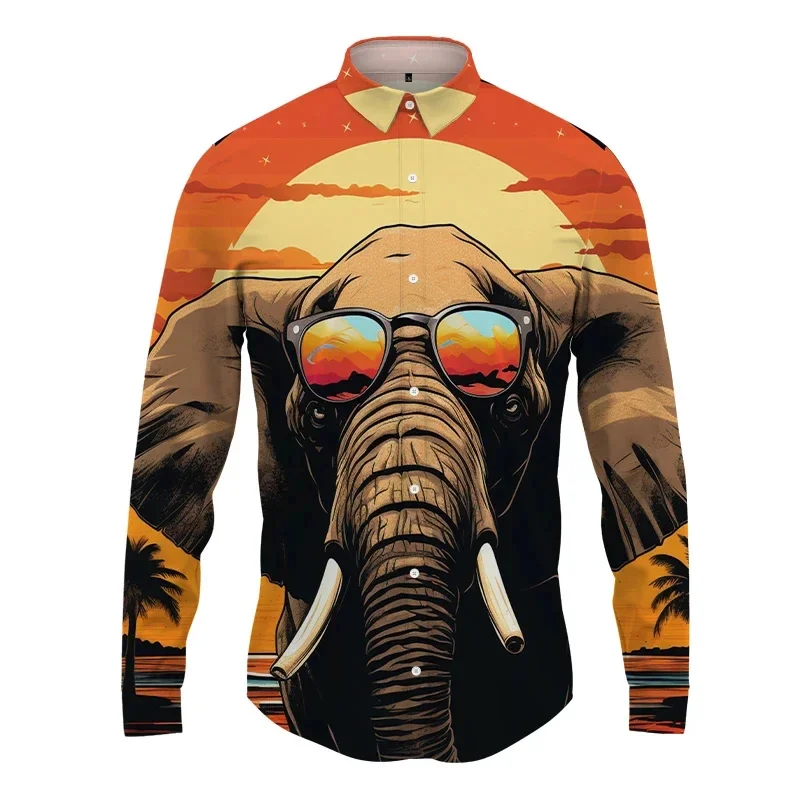 thumbnail image 1 of Camisa con solapa de animal para hombre, estampado de elefante en 3D, camisas casuales de moda para hombre y mujer, camisas de manga larga con botones, ropa de calle de gran tamaño unisex, 1 of 5