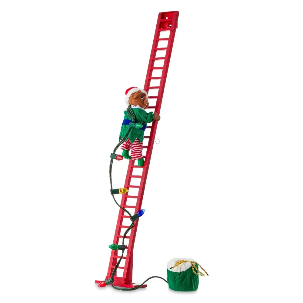 

42" Animated Super Climbing Black Elf Decoration Christmas Ornaments Red Ladder Christmas Decorations 2024 Xmas Gift Supplies