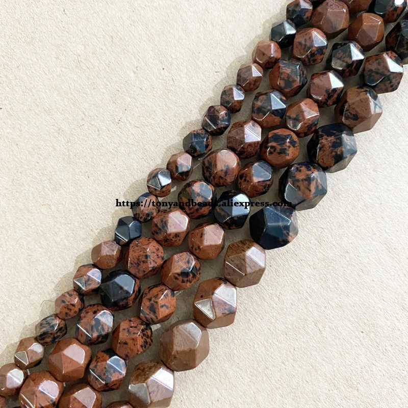 15 "natürliche Stein Big Schneidet Faceted Mahagoni Obsidian Runde Lose Perlen 6 8 10 mm Pick Größe