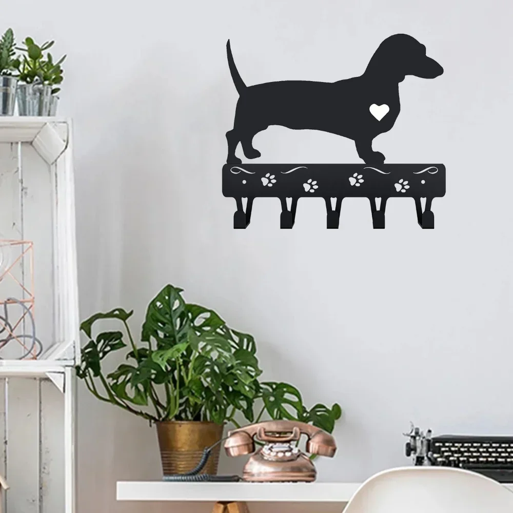 Wall-Mounted Iron Crafts Key Rack and Dog Leash Hanger - 9-Inch Wide Metal Wall Art Hook for Hanging Keys and Leashes 3