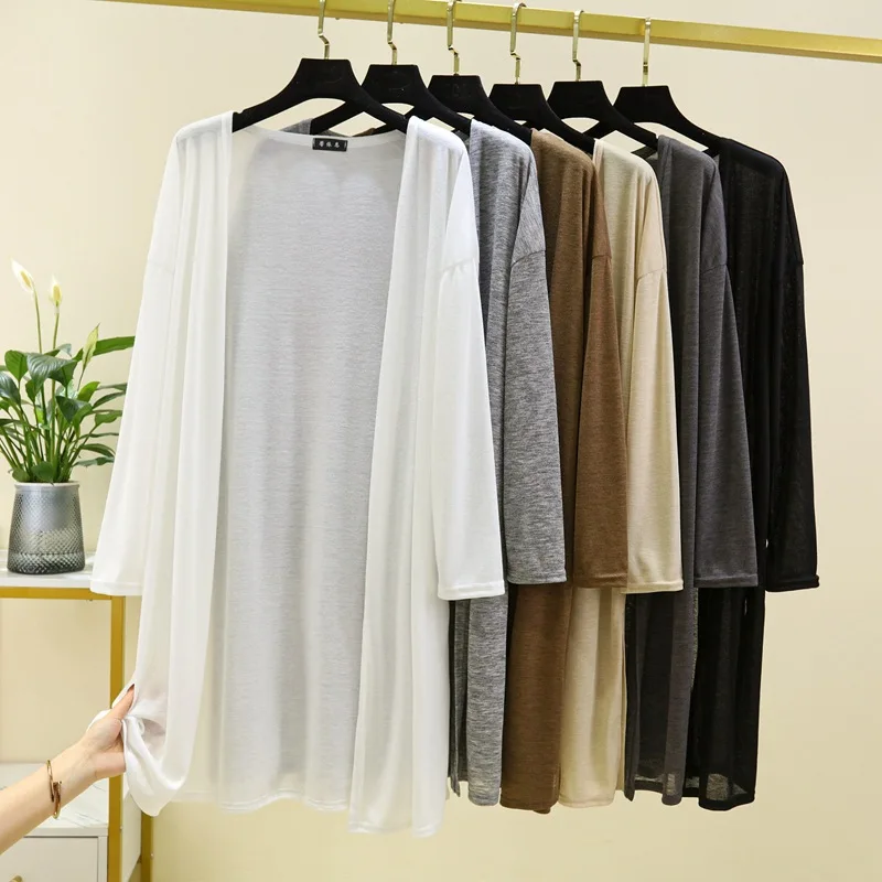 봄 여름 여성용 얇은 카디건 긴 소매 셔츠 자외선 차단 의류 플러스 사이즈 루즈 에어 컨디셔닝 커버 업 탑