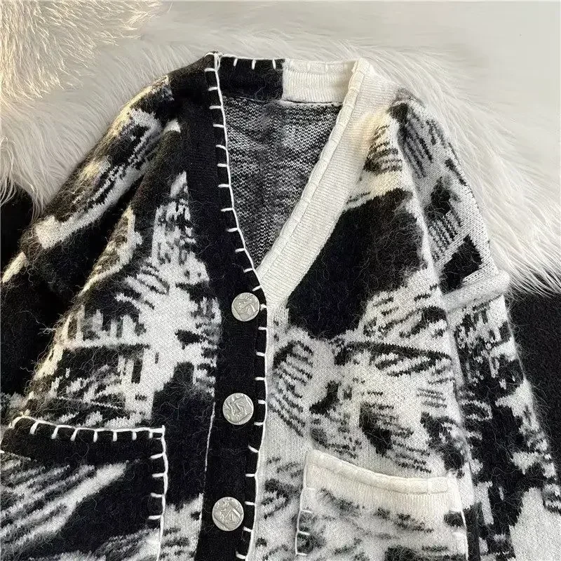 Man Clothes Black Y2k Vintage Tie Dye Knitted Sweaters for Man Clothes Black Y2k Vintage Tie Dye Knitted Sweaters for