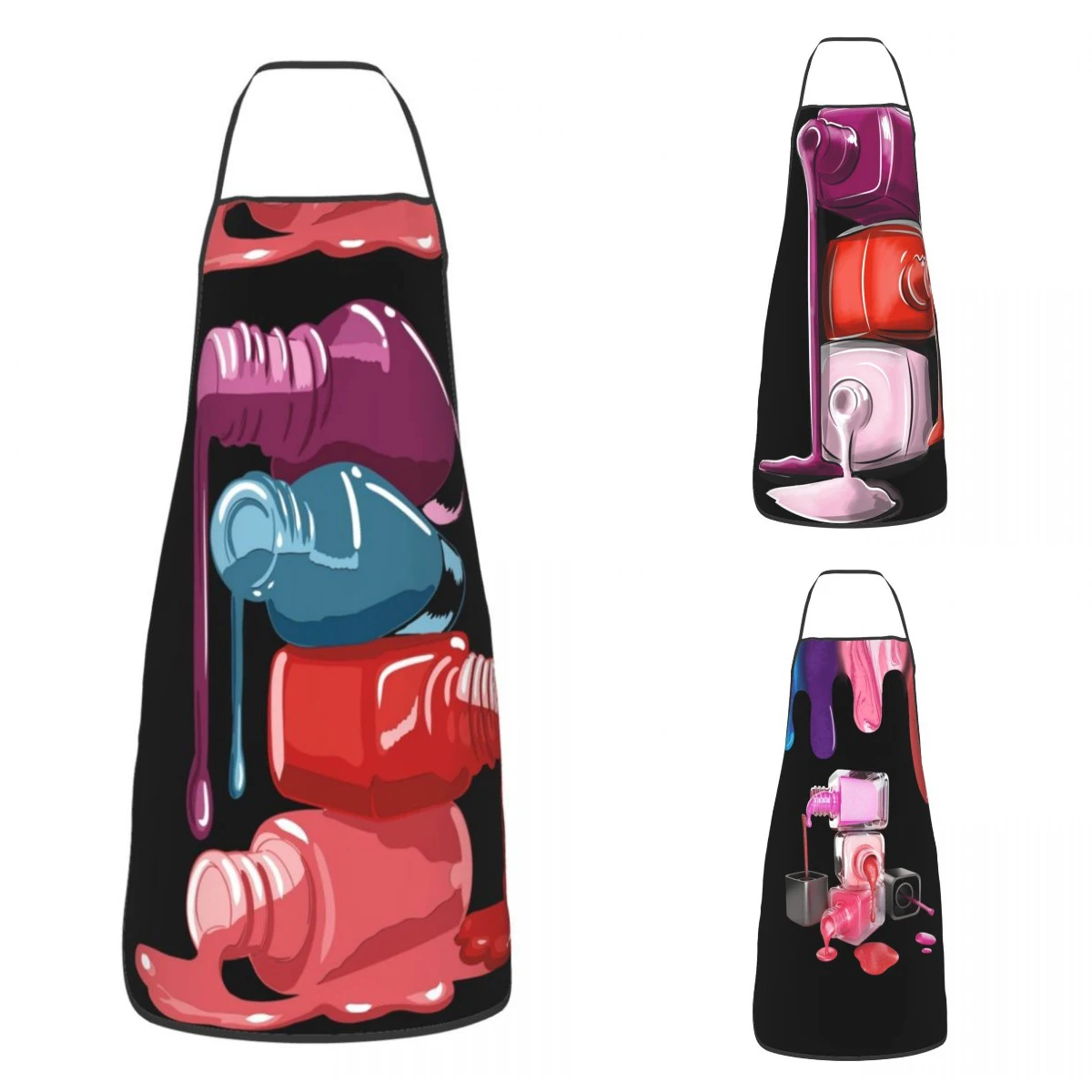 

Funny Beauty Nail Polish Droplets Bib Aprons Women Men Unisex Kitchen Chef Tablier Cuisine for Cooking Baking Gardening