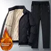 Thickened Fleece Men's Winter Jacket And Pants Set Sheepskin Velvet Mid-aged And Elderly Cotton Clothes Fathers Style Clothing