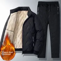 Thickened Fleece Men's Winter Jacket And Pants Set Sheepskin Velvet Mid-aged And Elderly Cotton Clothes Fathers Style Clothing