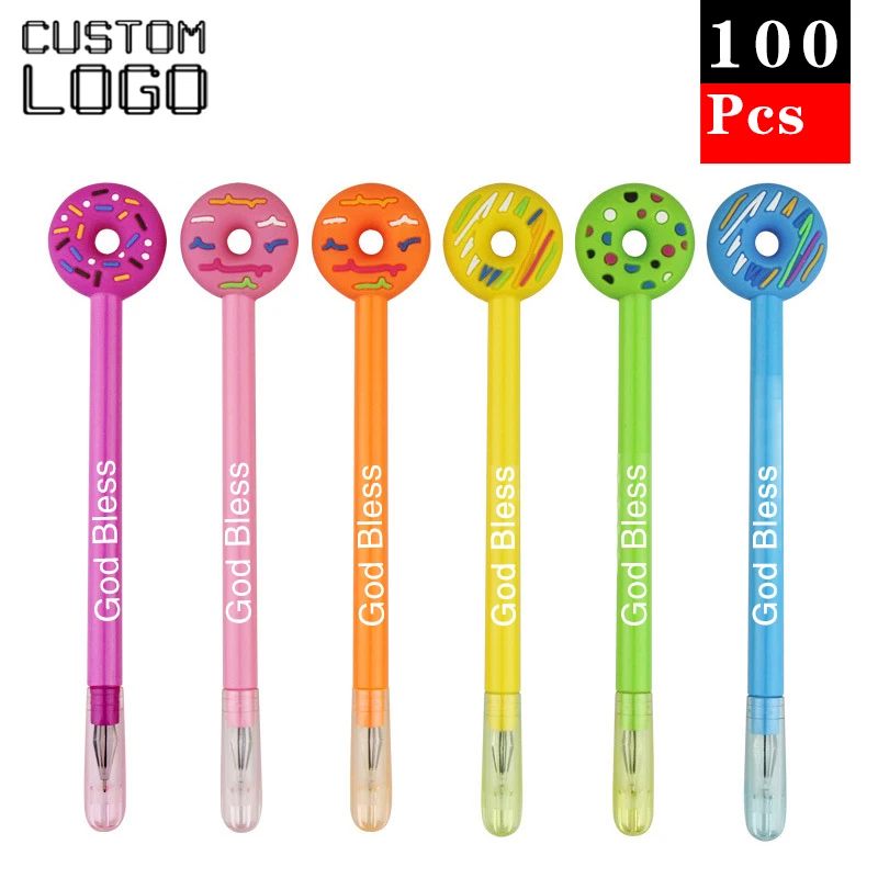 100pcs New Cartoon Multi Style Doughnut Neutral Pen School Advertising Campaign Personalized Printing Logo Ball Pens Wholesale