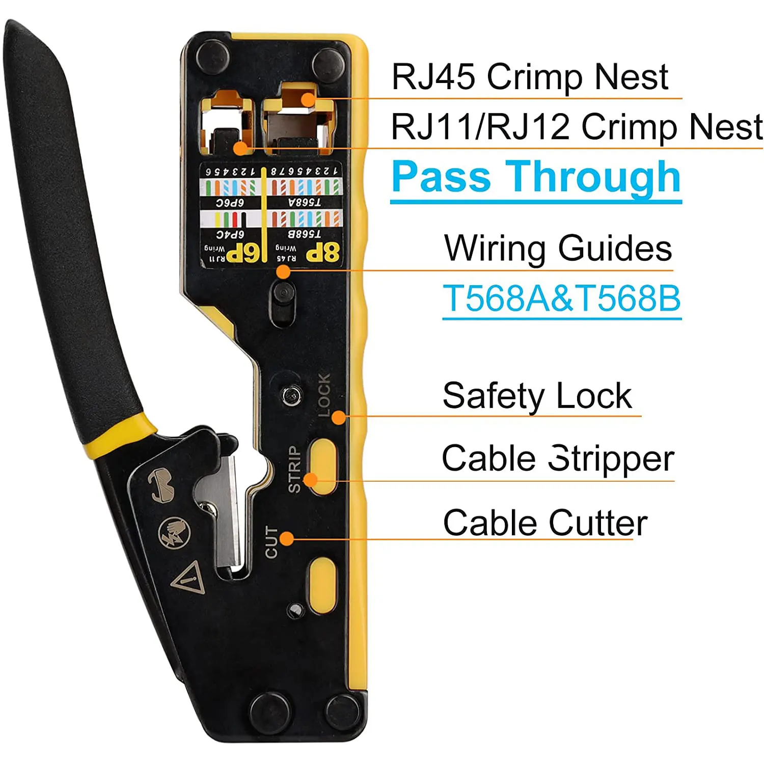 

T50 RJ45 Crimp Tool Pass Through Crimper Cutter for Cat6 Cat5 Cat5e 8P8C Modular Connector Ethernet All-in-one Wire Tool