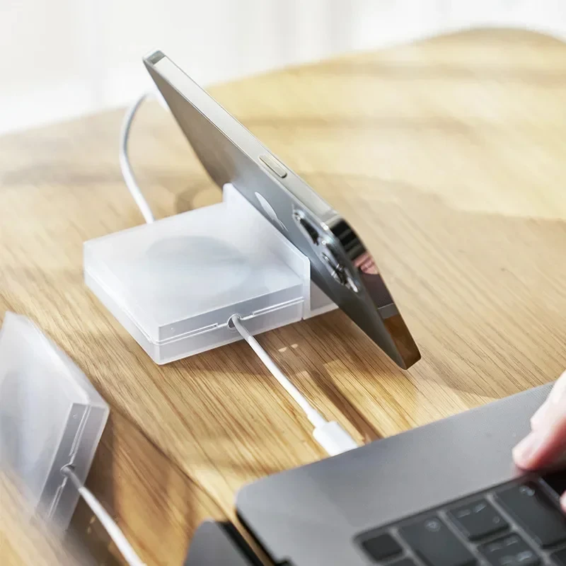 회전식 투명 사각형 와이어 와인더 박스 케이블 관리 수납함 휴대용 USB 충전기 이어폰 코드 정리함