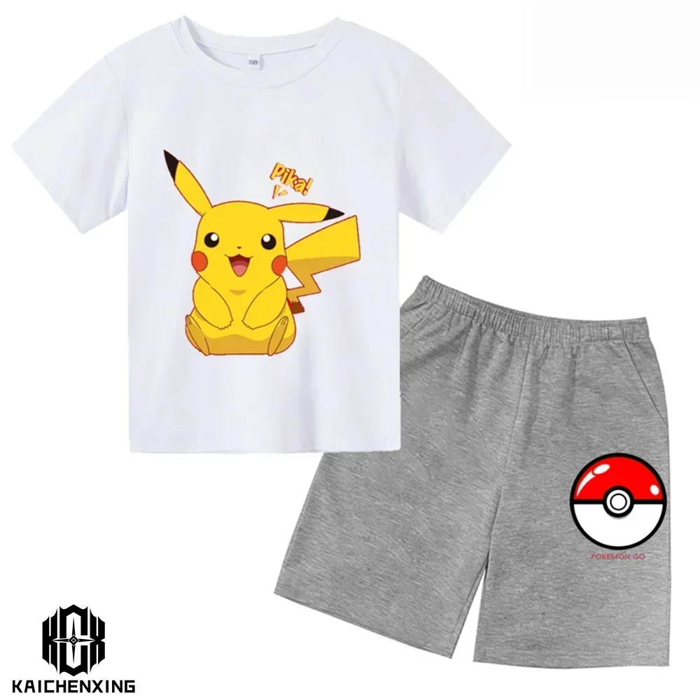 Letnia moda Pokemon t-shirt + spodnie zestawy dwuczęściowe dla dzieci ubranka dla dzieci harajuku Baby Boys Pikachu spodenki rękaw