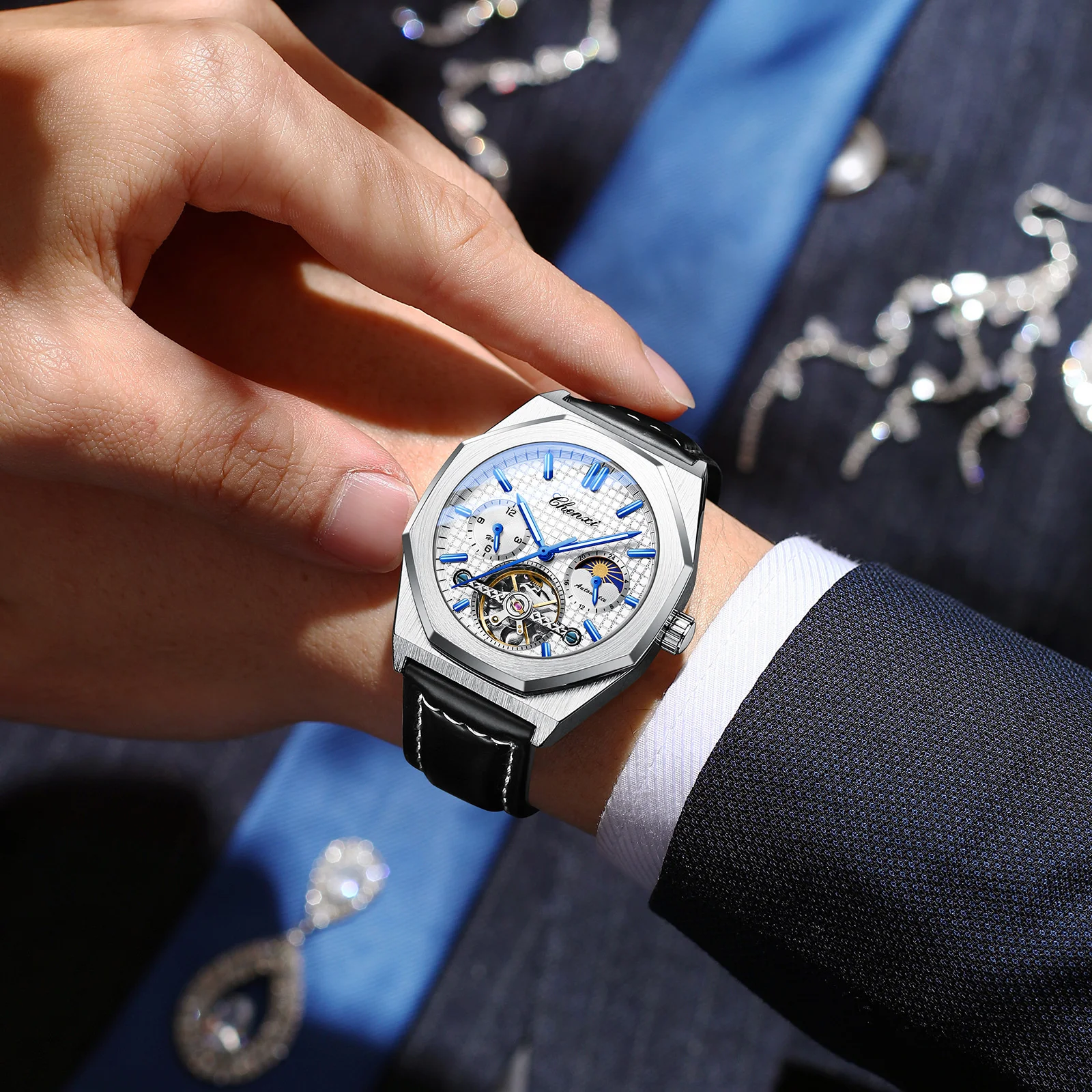 CHENXI-reloj mecánico luminoso para hombre, pulsera resistente al