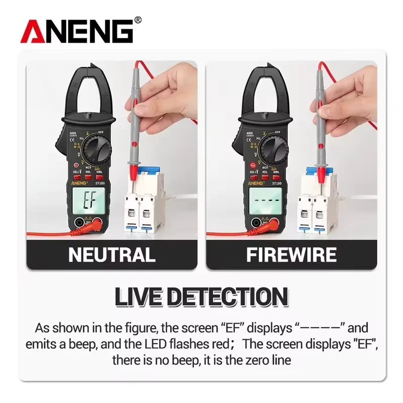 ANENG ST180 4000 Counts Digital Clamp Meter AC Current Multimeter Ammeter Voltage Tester Car Amp Hz Capacitance NCV Ohm Tool 1pc 6