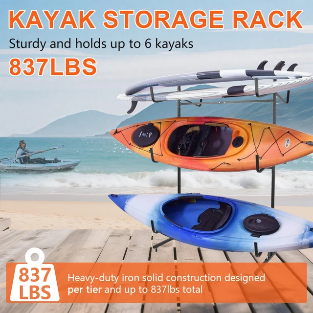 Kayak Storage Rack Paddle Board Floor Stand Indoor Outdoor Adjustable Width Canoe Rack Hanger for Surfboard, Boat, Dock, Garage