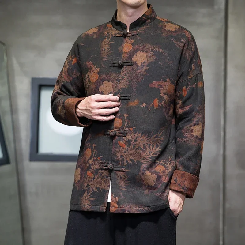 Chinese Style Jacket Men Spring and Autumn Men Ancient Style Printing Youth Zhongshan New Chinese Tang Suit Coats Coat