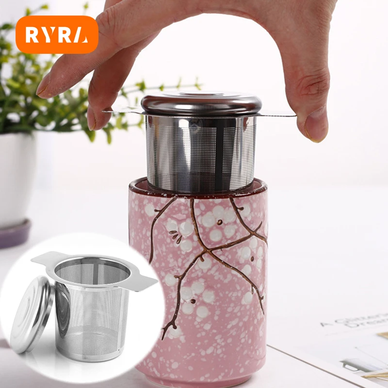 

Stainless Steel Tea Leak Double Handles Tea Infuser With Lid Fine Mesh Coffee Filter Teapot Cup Hanging Loose Leaf Tea Strainer