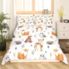 Kids Fox Bedding Set Toddler Natural Floral Comforter Cover Set for Boys Girls Blossom Flowers Pattern Duvet Cover 1
