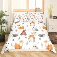 Kids Fox Bedding Set Toddler Natural Floral Comforter Cover Set for Boys Girls Blossom Flowers Pattern Duvet Cover 1
