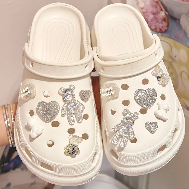 Crocs For Girls With Charms Set Glitter Love Bear Novelty Cute