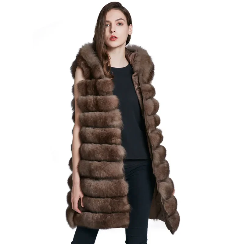 Fox Fur Hooded Fur Jacket with Warm Fur Integrated Vest for Women's Long Detachable Autumn and Winter